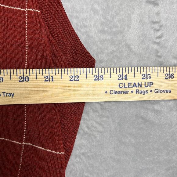 Lyle & Scott 100% Merino Wool Sweater Vest Mens Large Burgundy Plaid Grandpacore - Picture 5 of 7